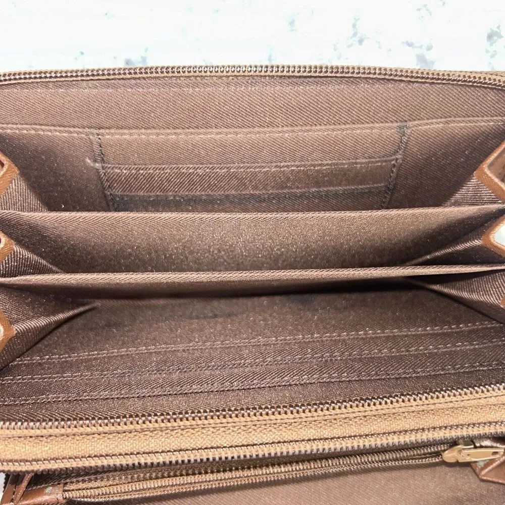 Mundi Genuine Leather Women's Wallet Clutch‎ Brown Multi Compartments Zip Around